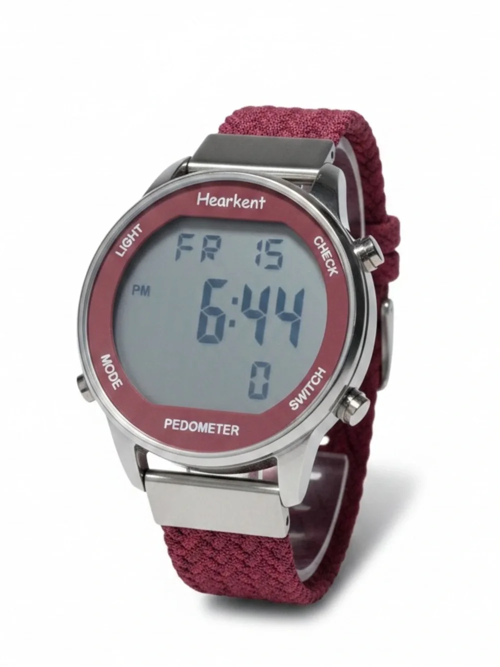 Hearkent Women's 2401P Pedometer Watch in Red featuring a stainless steel case